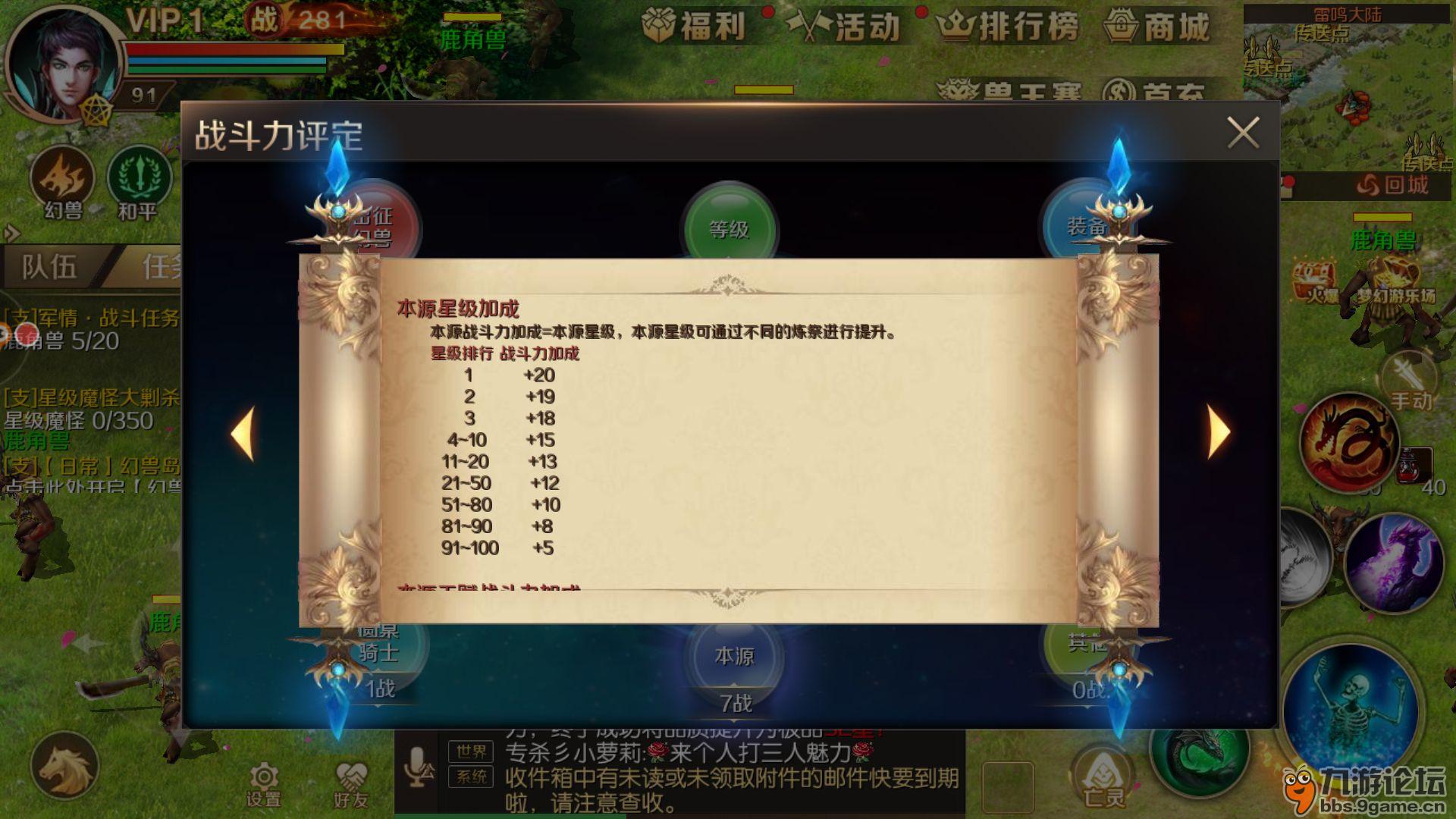 3.本源天赋战斗力加成