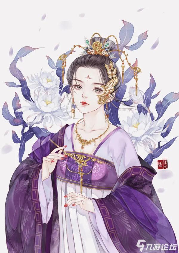 古风女漫插画:水映残月月无颜,镜照佳人花无眠